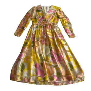 Elinor Simmons for Malcolm‎ Starr VTG 60s Floral Silk Garden Party Frock Dress S